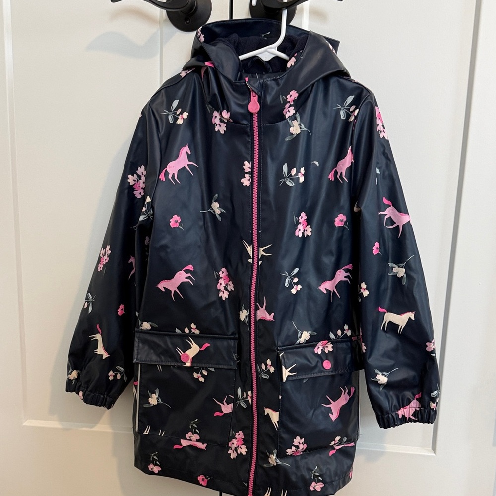 Joules Navy and Pink Horse Print Raincoat